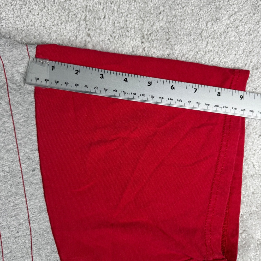Vtg Oral-B Company Softball Jersey Henley Shirt Mens XL Gray Red Pinstripe Stain - Picture 6 of 16